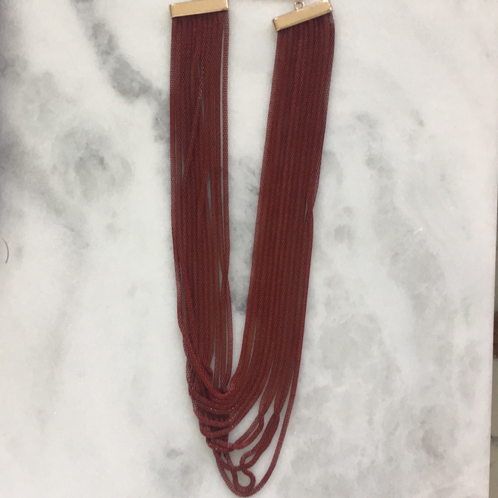 NWOT Red woven metal multi strand necklace